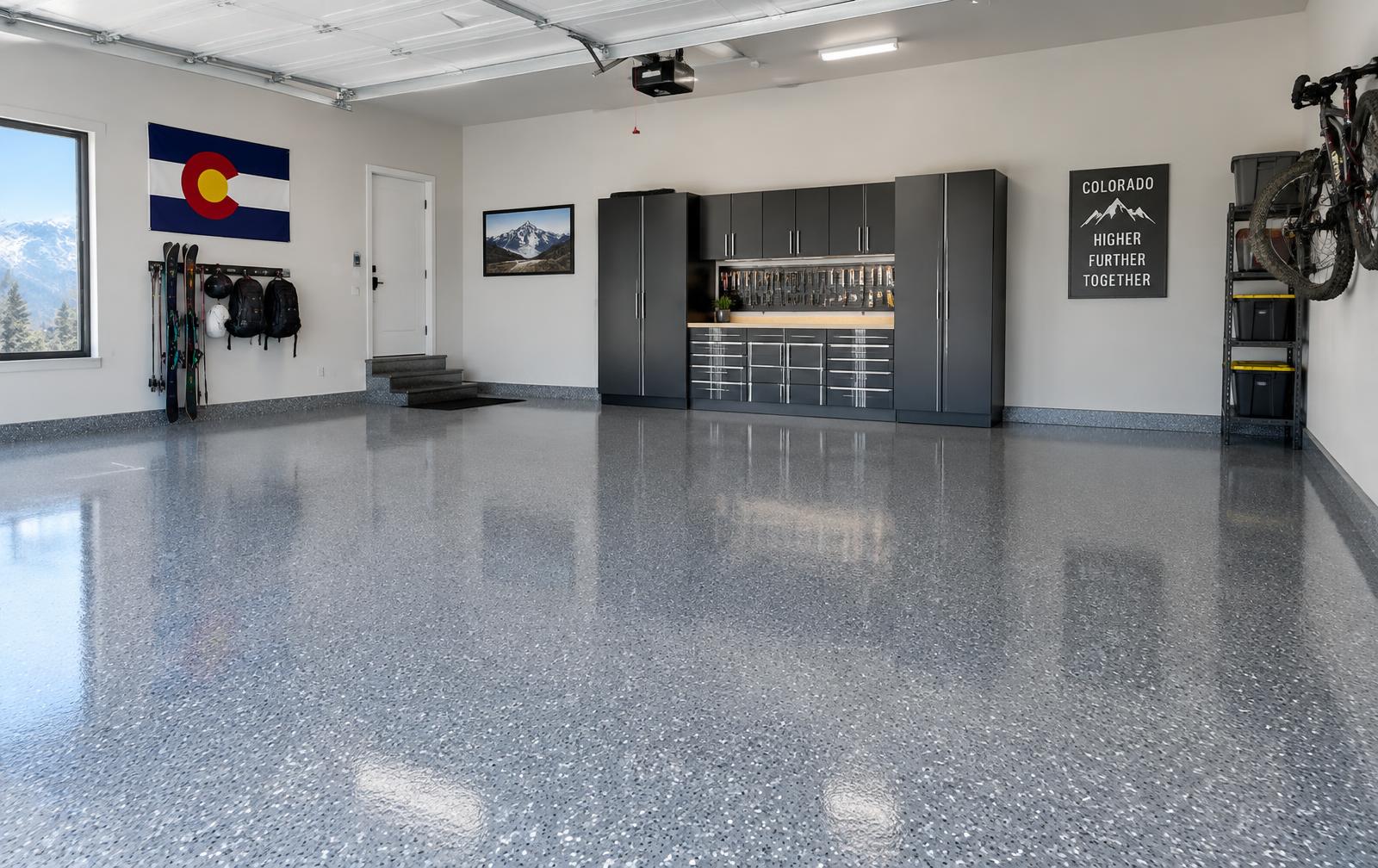 Gray decorative flake garage floor