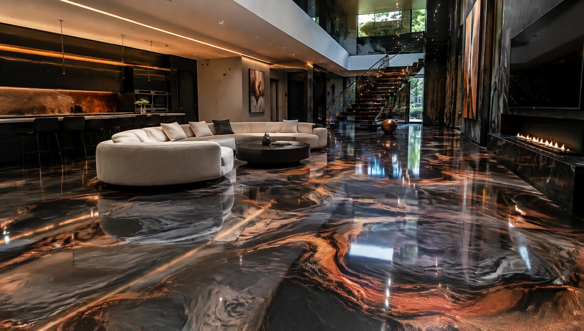 Metallic epoxy floor in a modern home